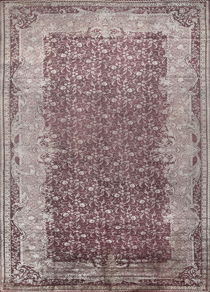 aalam red and orange wool and silk hand knotted Rug - HeadShot