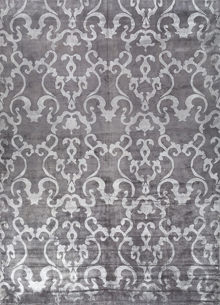 aurora grey and black wool and silk hand knotted Rug - HeadShot