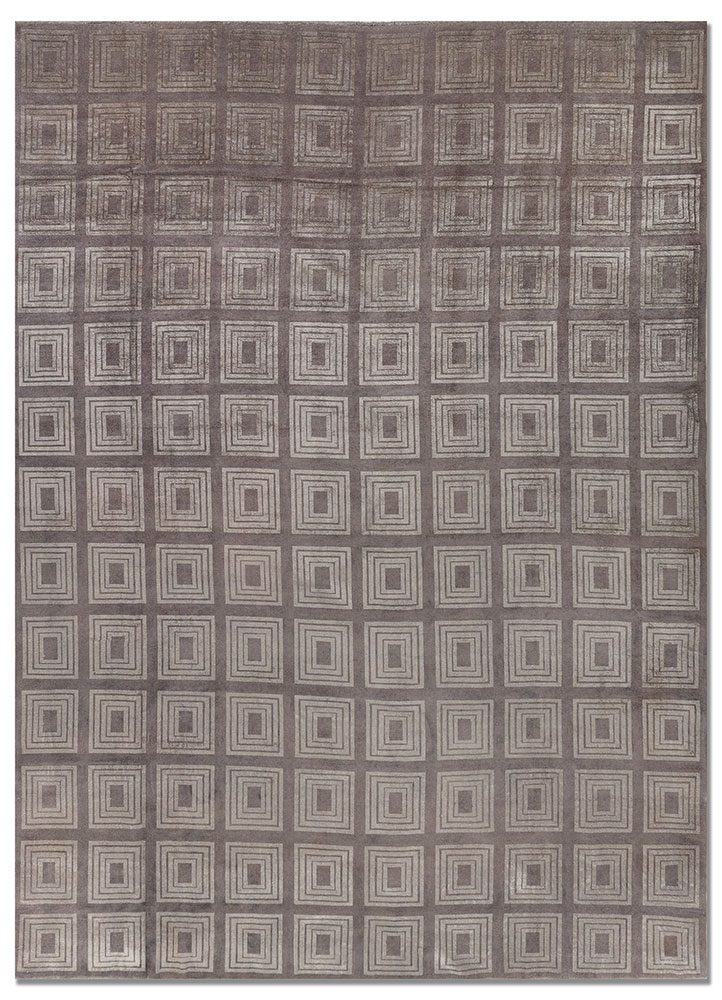 aalam grey and black wool and silk hand knotted Rug - HeadShot