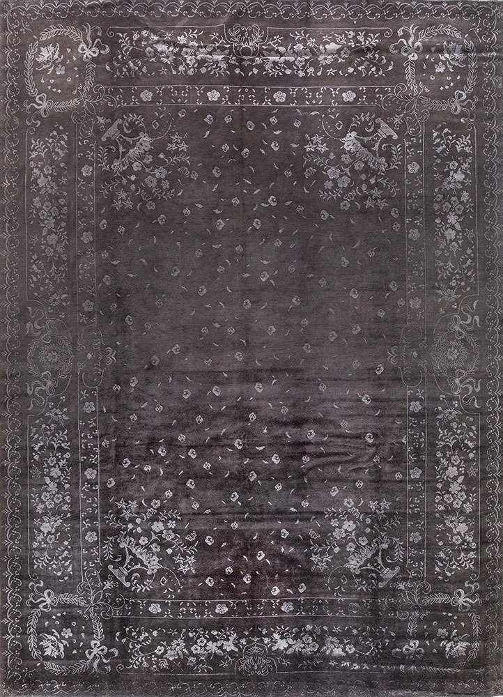azalea grey and black wool and silk hand knotted Rug - HeadShot