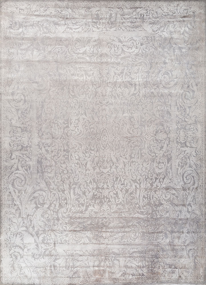 aalam grey and black wool and silk hand knotted Rug - HeadShot