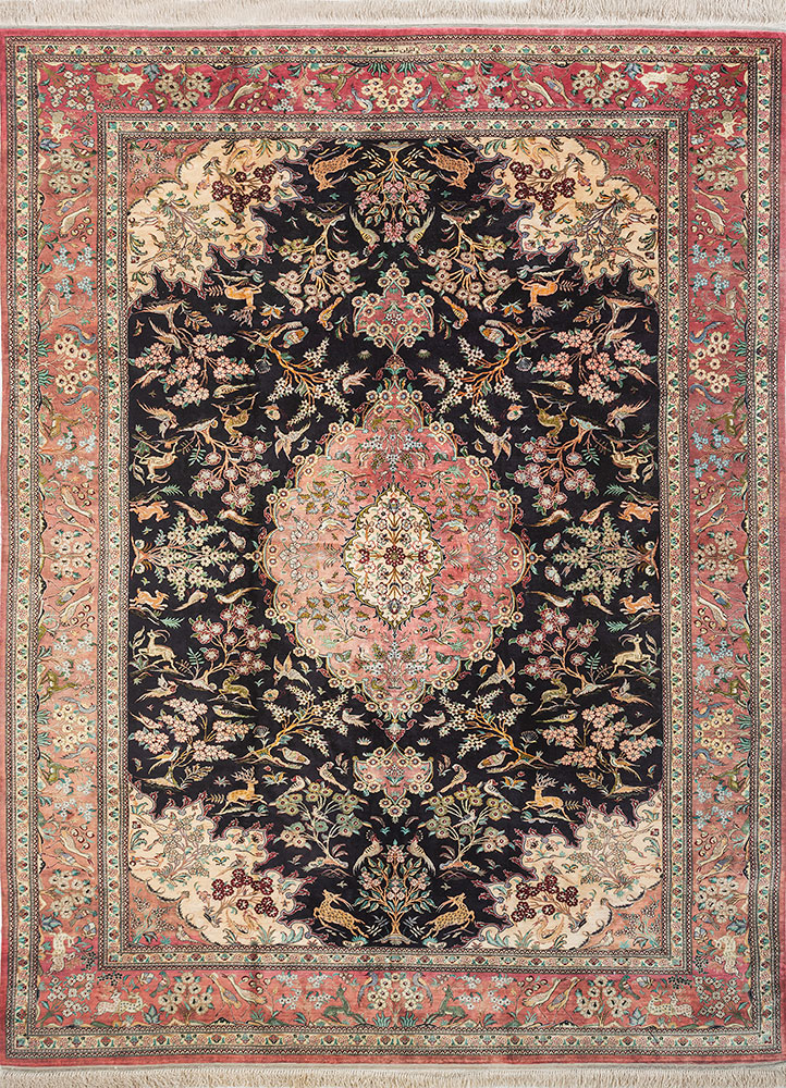 gulmarg blue silk hand knotted Rug - HeadShot