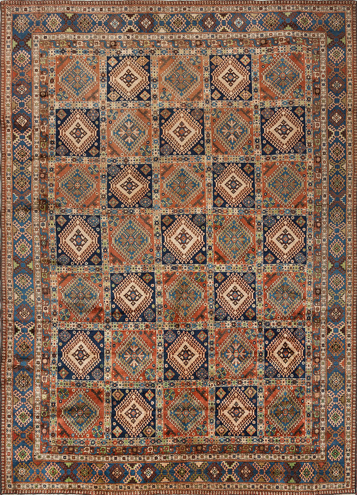 aalam blue wool hand knotted Rug - HeadShot
