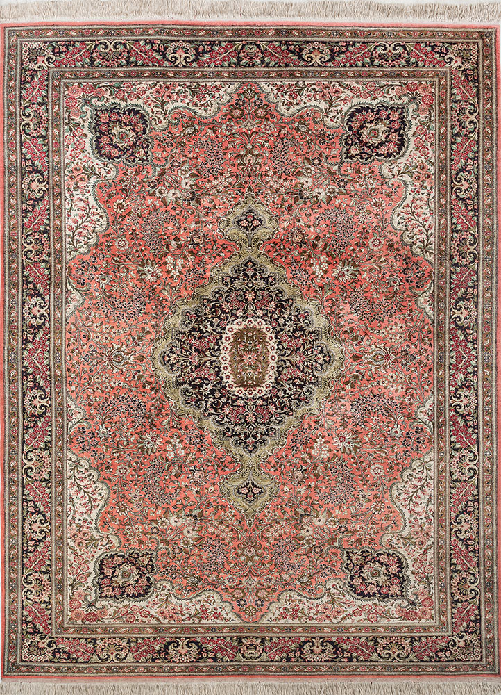 gulmarg pink and purple silk hand knotted Rug - HeadShot
