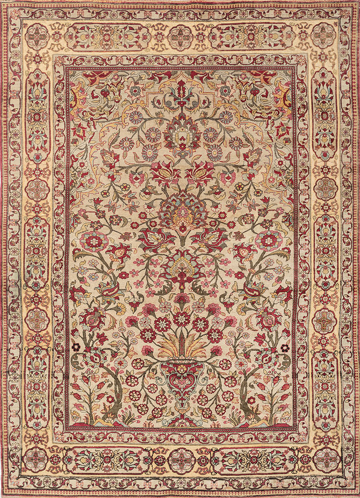 gulmarg red and orange silk hand knotted Rug - HeadShot