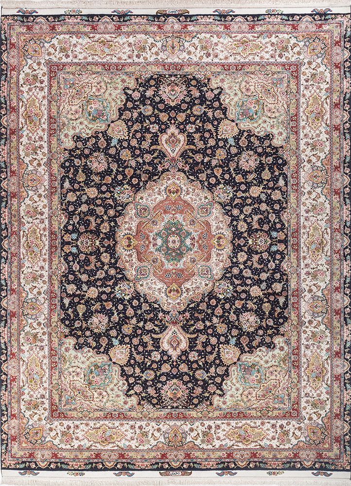 aalam red and orange wool and silk hand knotted Rug - HeadShot