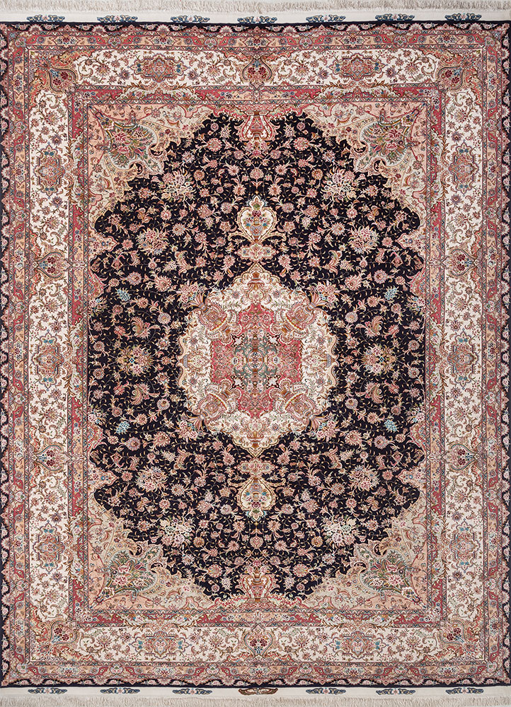 aalam blue wool and silk hand knotted Rug - HeadShot