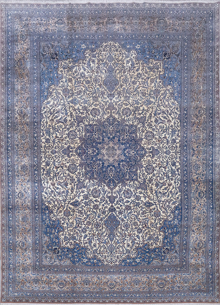 aalam blue wool and silk hand knotted Rug - HeadShot