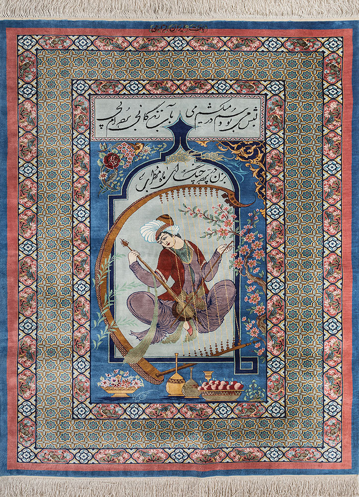 gulmarg blue silk hand knotted Rug - HeadShot