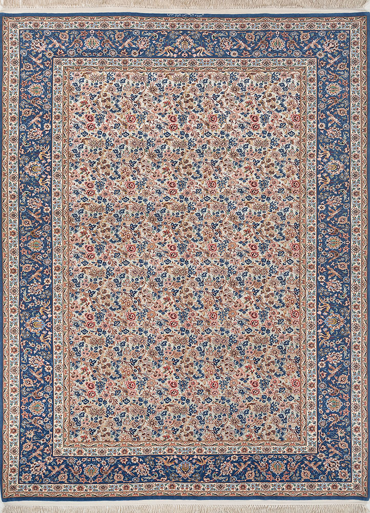 aalam blue wool and silk hand knotted Rug - HeadShot