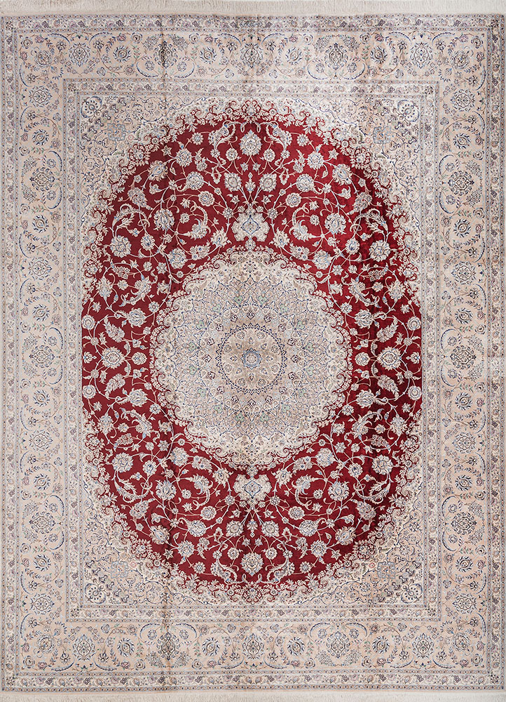 gulmarg red and orange silk hand knotted Rug - HeadShot