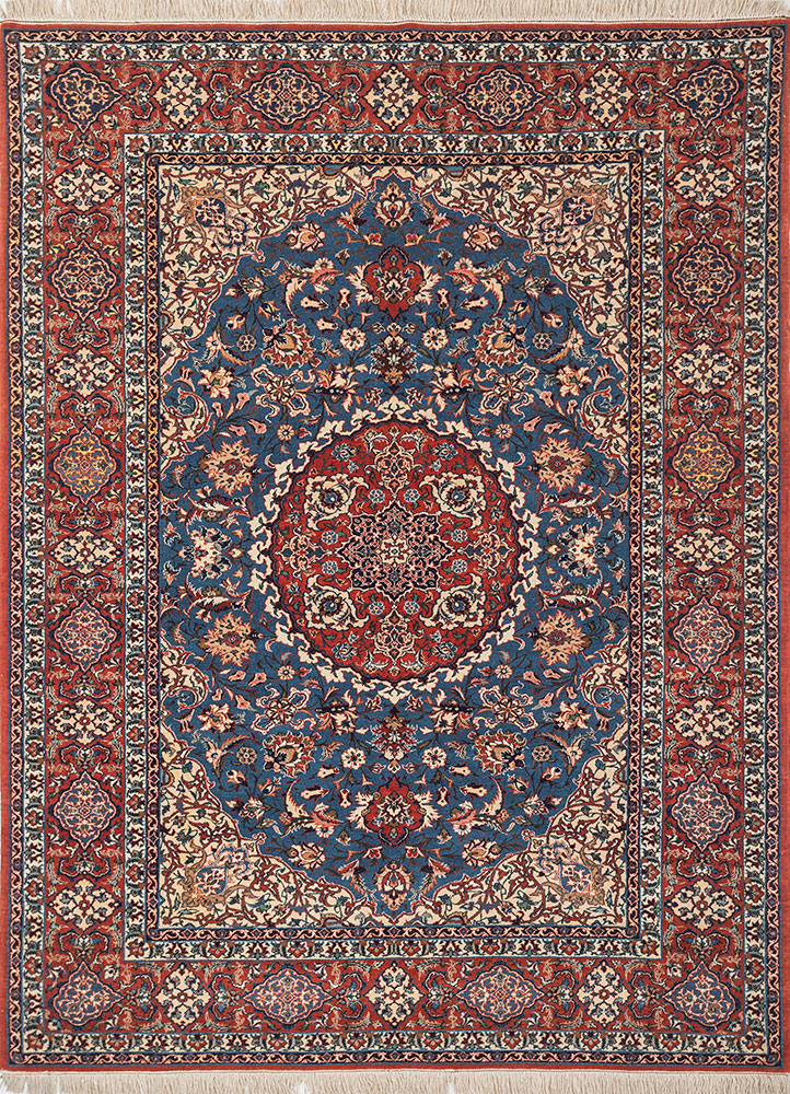 aalam blue wool hand knotted Rug - HeadShot