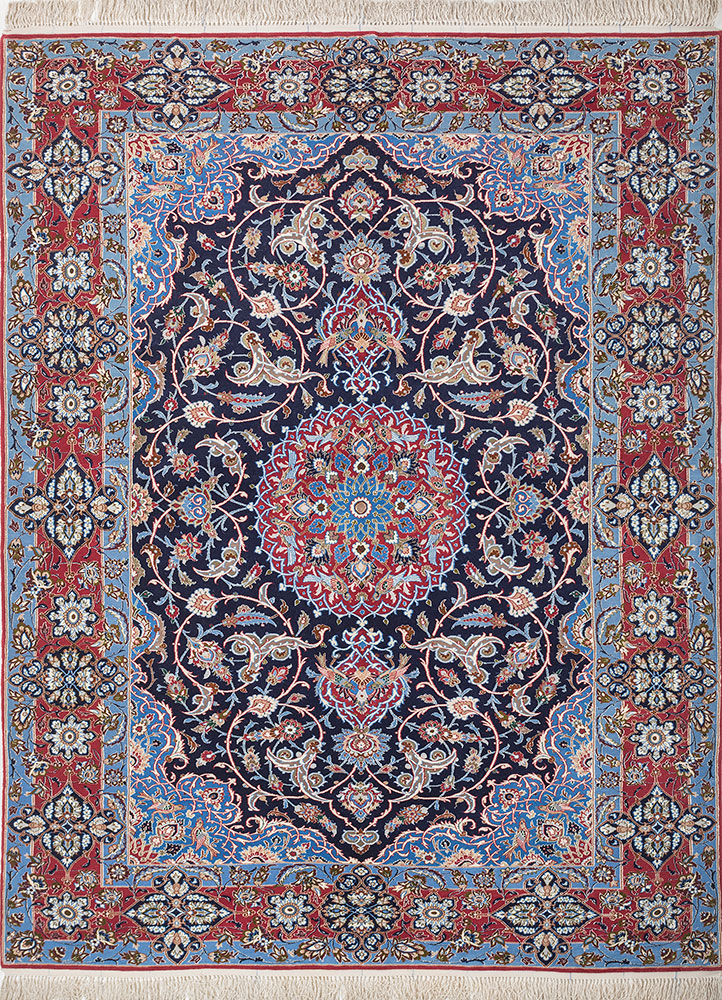 aalam blue wool and silk hand knotted Rug - HeadShot