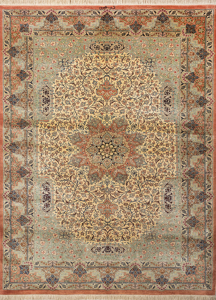 gulmarg green silk hand knotted Rug - HeadShot