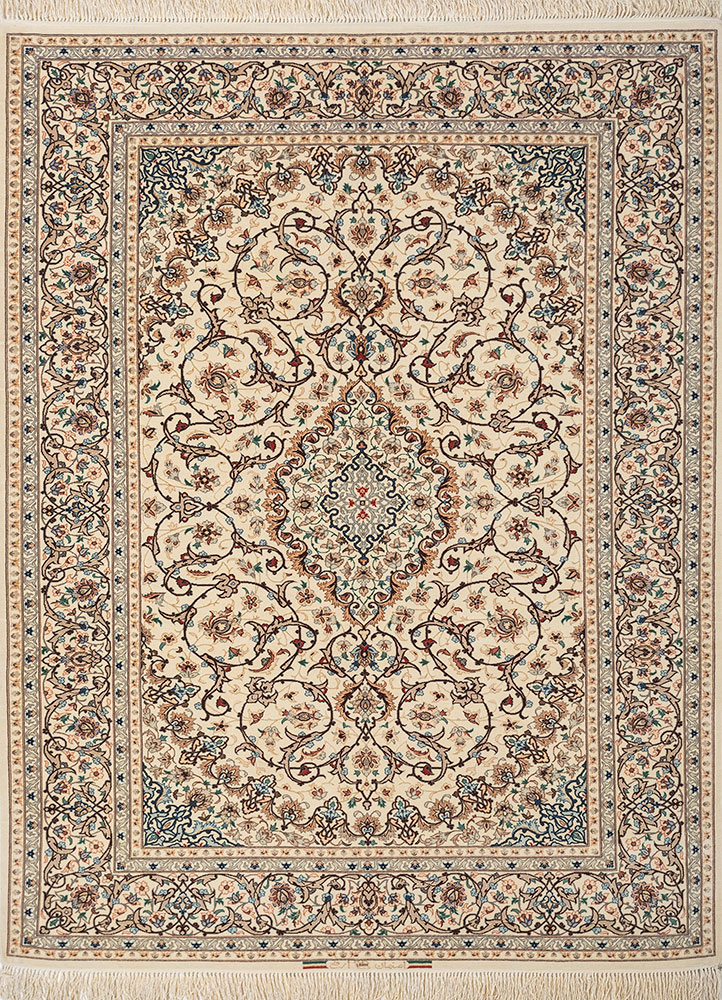 aalam red and orange wool and silk hand knotted Rug - HeadShot
