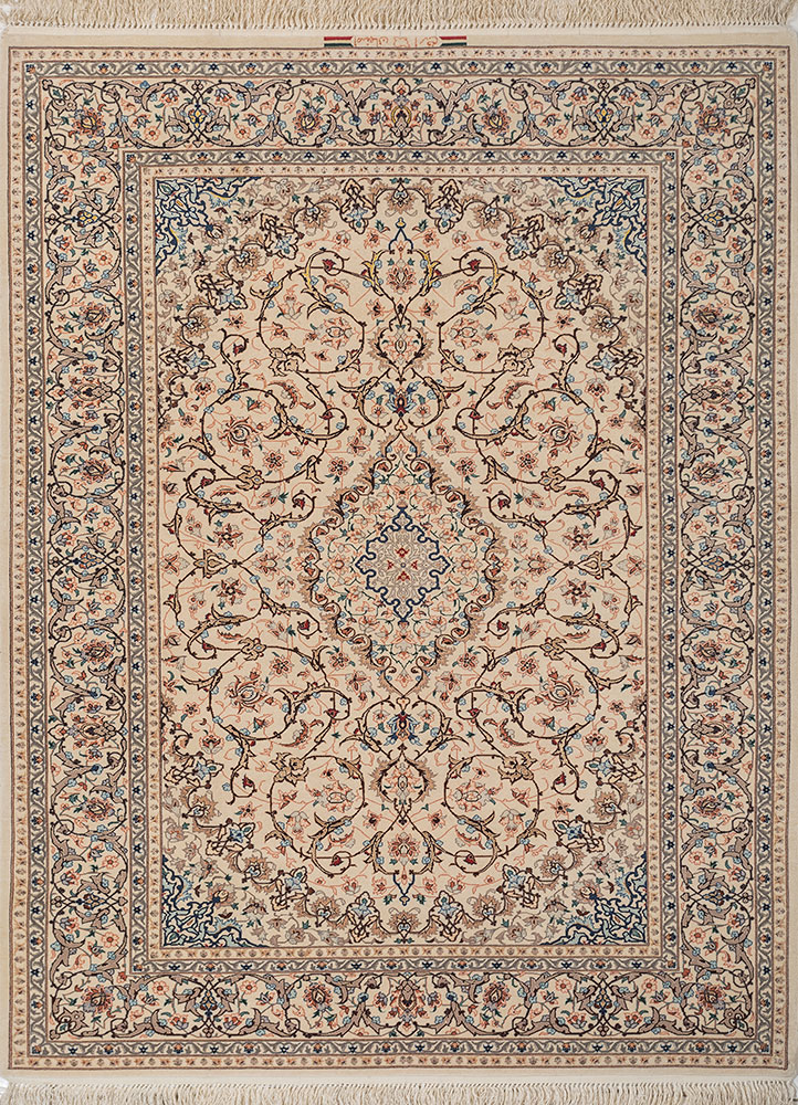 aalam red and orange wool and silk hand knotted Rug - HeadShot