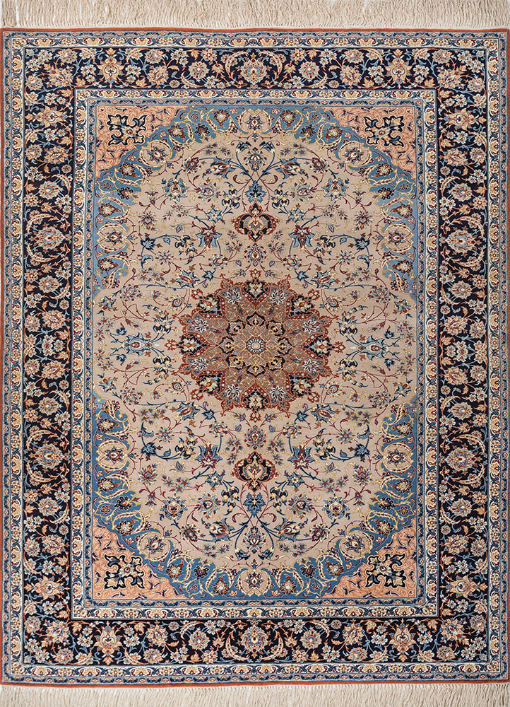 aalam blue wool hand knotted Rug - HeadShot
