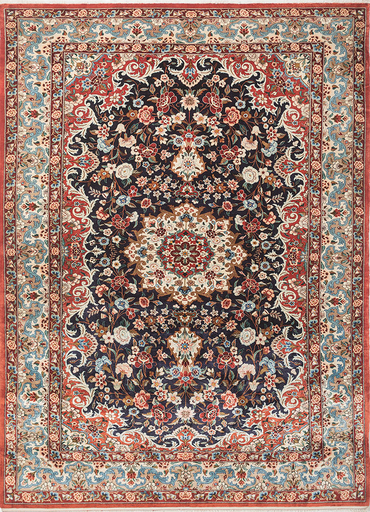 gulmarg red and orange silk hand knotted Rug - HeadShot
