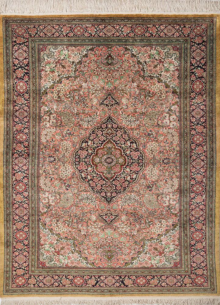 gulmarg pink and purple silk hand knotted Rug - HeadShot