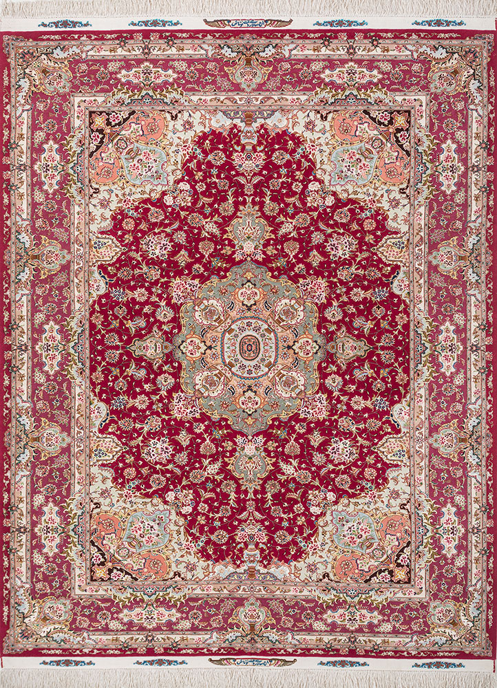 aalam pink and purple wool and silk hand knotted Rug - HeadShot