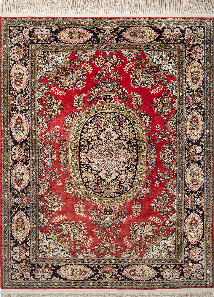 gulmarg red and orange silk hand knotted Rug - HeadShot