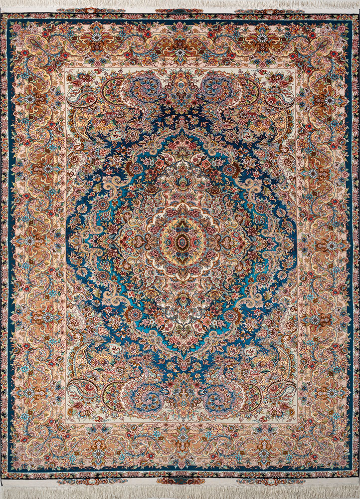 gulmarg blue wool and silk hand knotted Rug - HeadShot