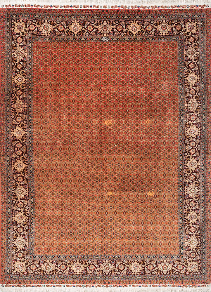 aalam red and orange wool hand knotted Rug - HeadShot