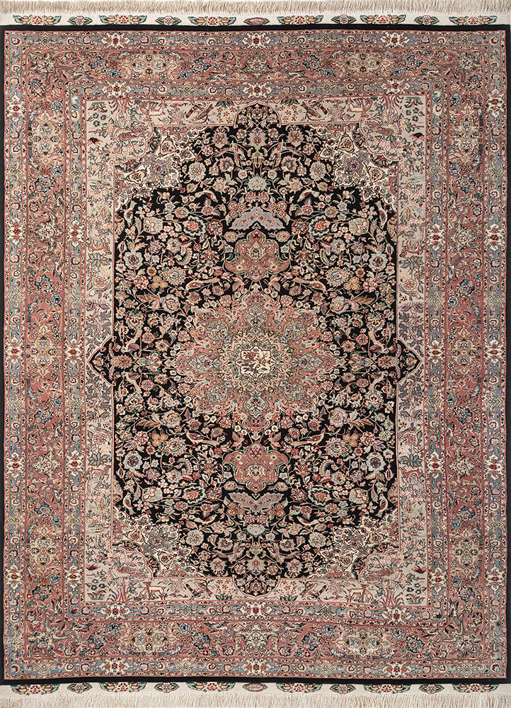 aalam red and orange wool and silk hand knotted Rug - HeadShot