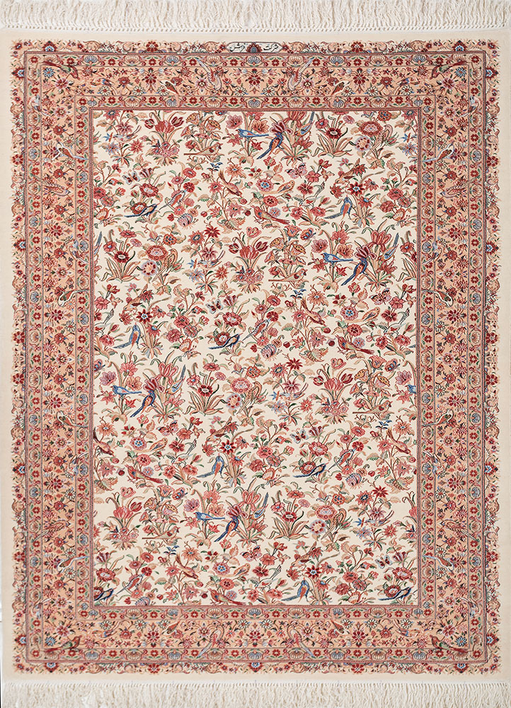 aalam pink and purple wool and silk hand knotted Rug - HeadShot
