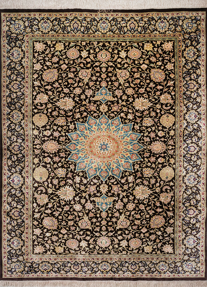 gulmarg beige and brown silk hand knotted Rug - HeadShot