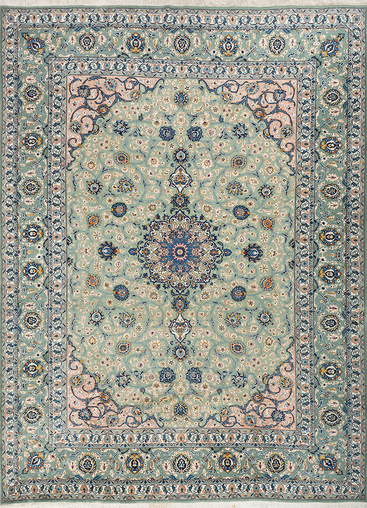 aalam blue wool hand knotted Rug - HeadShot