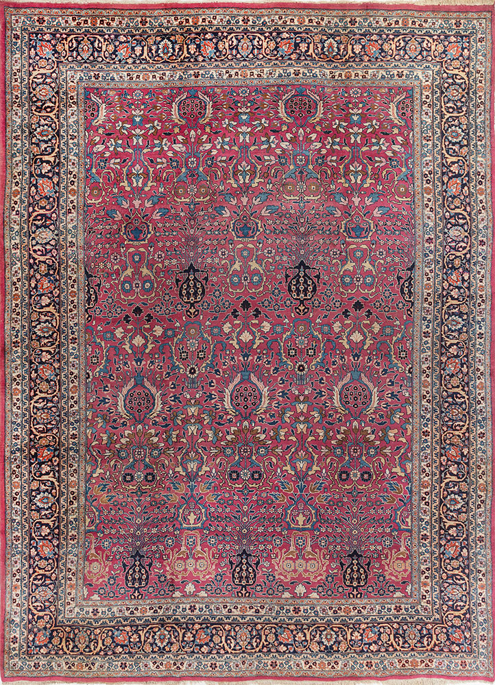 aalam blue wool hand knotted Rug - HeadShot