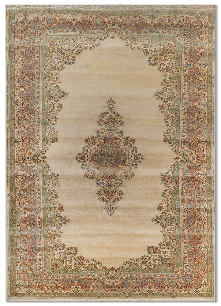 aalam green wool hand knotted Rug - HeadShot