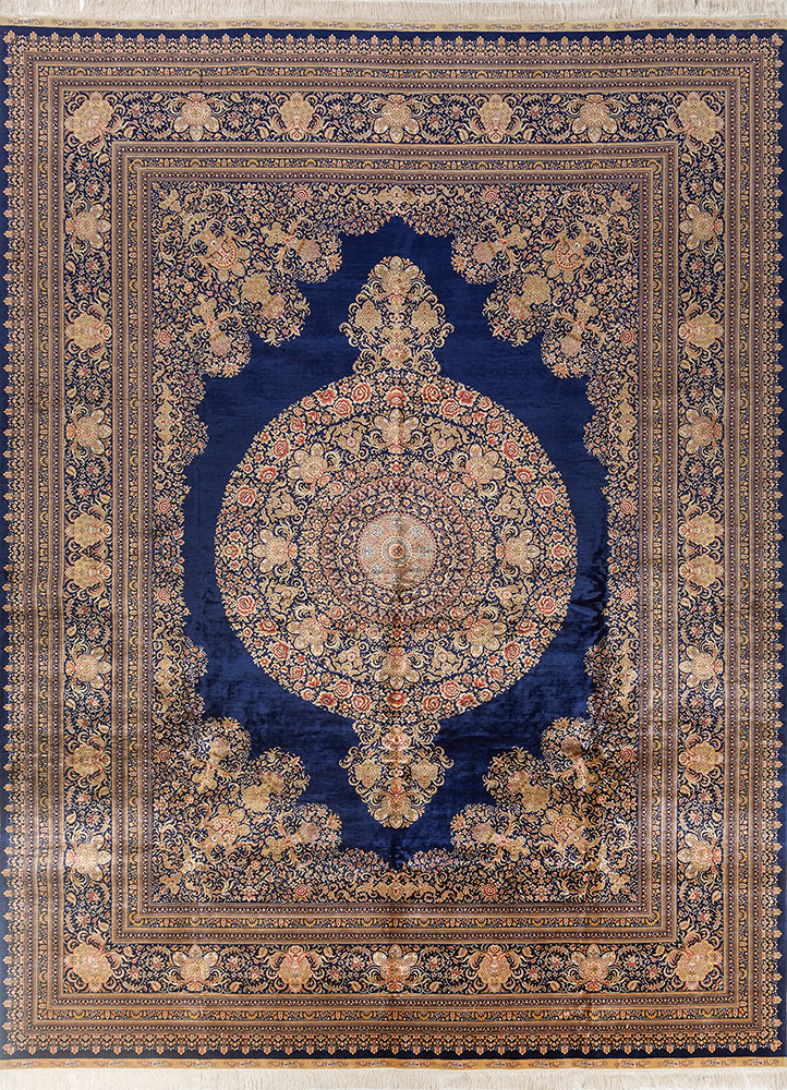gulmarg blue silk hand knotted Rug - HeadShot