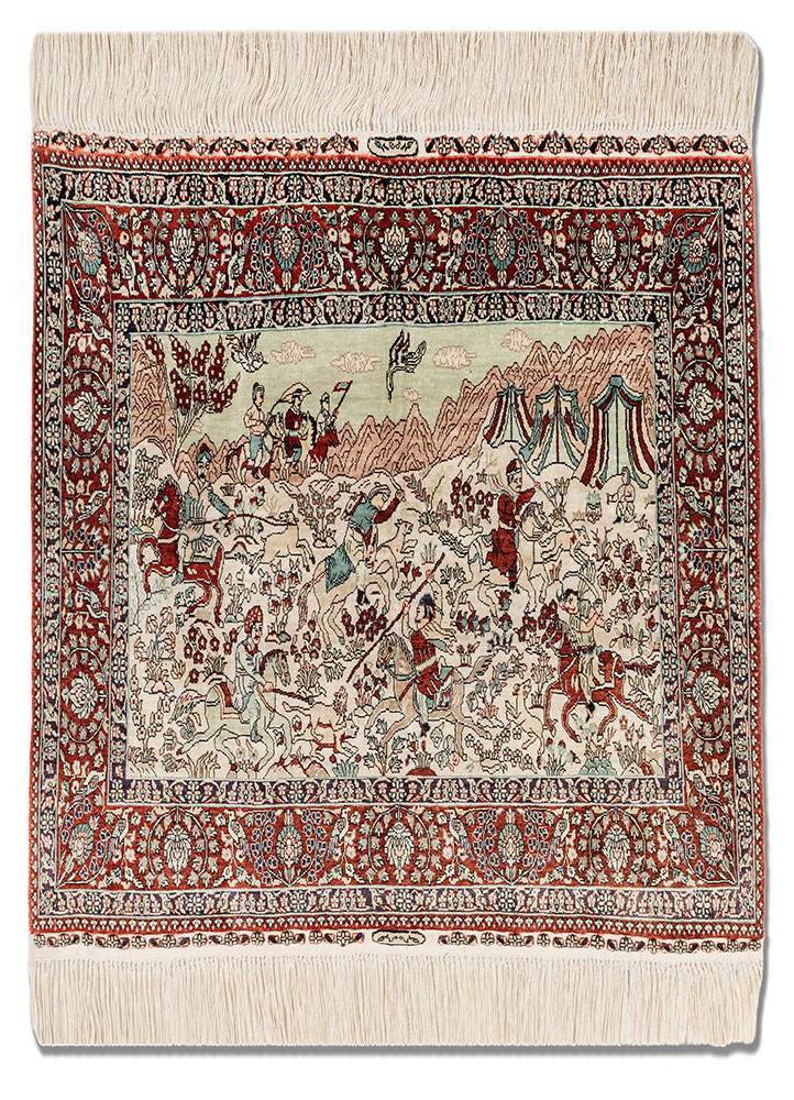 aalam red and orange silk hand knotted Rug - HeadShot