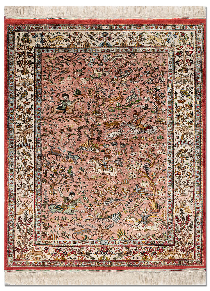 gulmarg red and orange silk hand knotted Rug - HeadShot