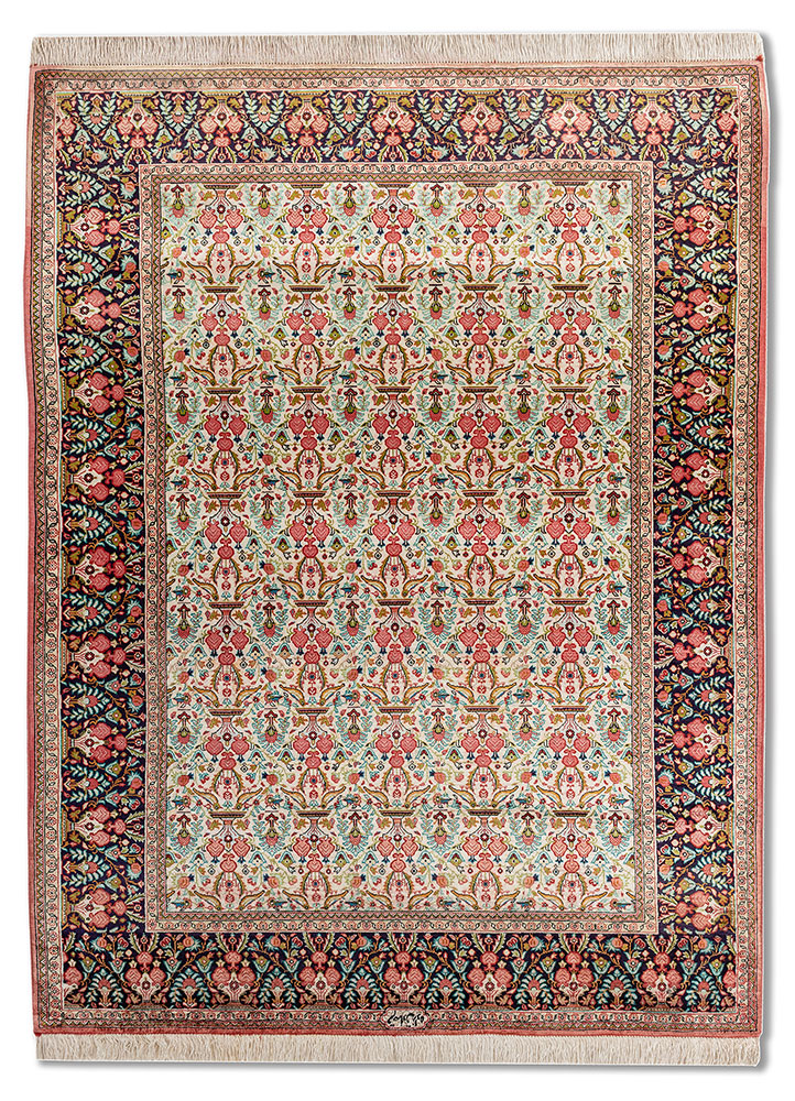 gulmarg pink and purple silk hand knotted Rug - HeadShot