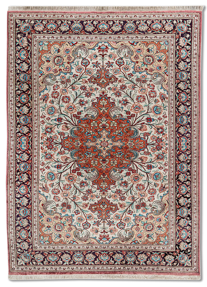 gulmarg red and orange silk hand knotted Rug - HeadShot