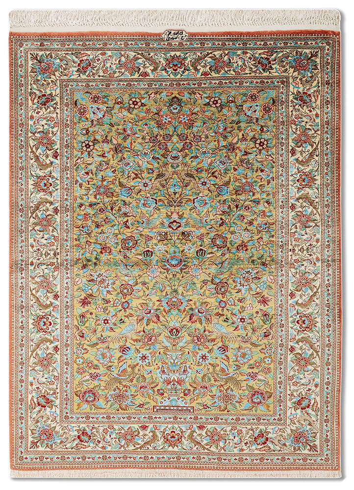 gulmarg green silk hand knotted Rug - HeadShot