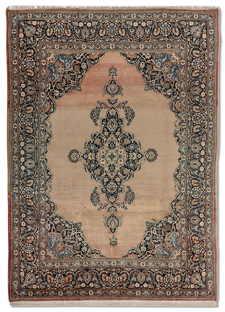 aalam blue wool hand knotted Rug - HeadShot