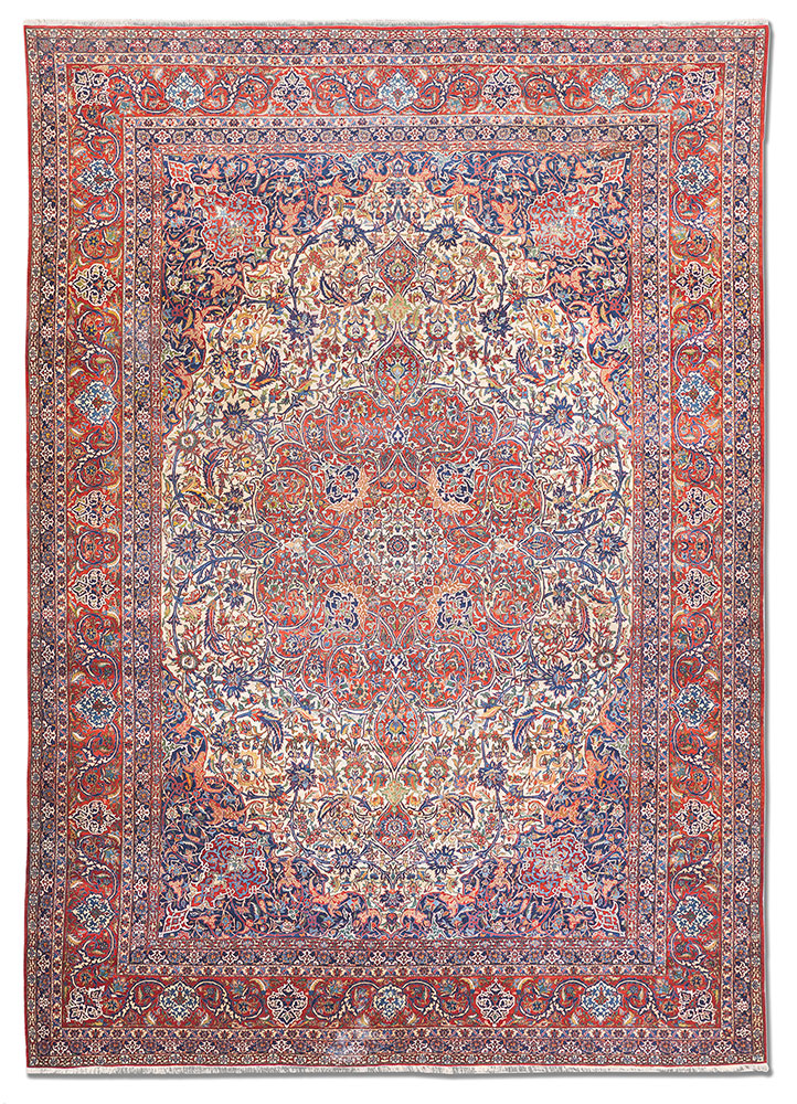 aalam red and orange wool hand knotted Rug - HeadShot