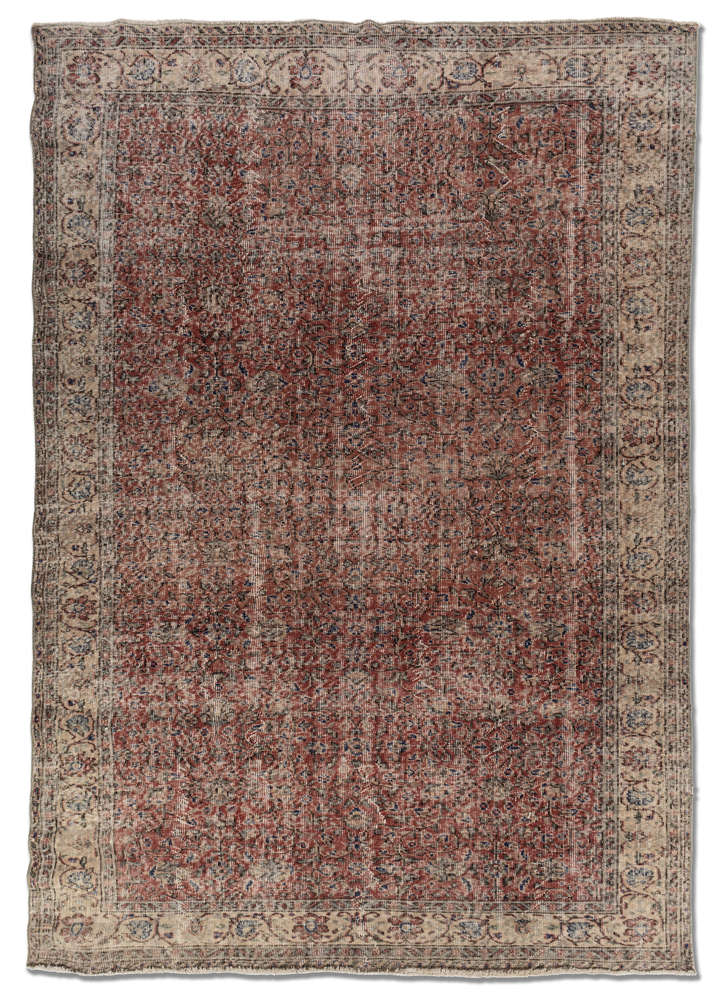 vintage red and orange wool and bamboo silk hand knotted Rug - HeadShot