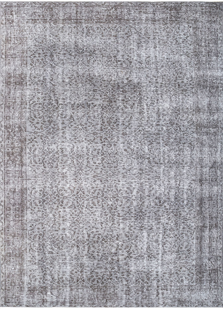 vintage grey and black wool hand knotted Rug - HeadShot