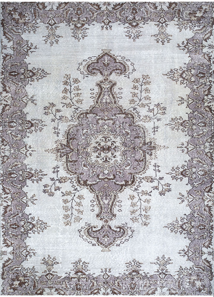 vintage pink and purple wool hand knotted Rug - HeadShot