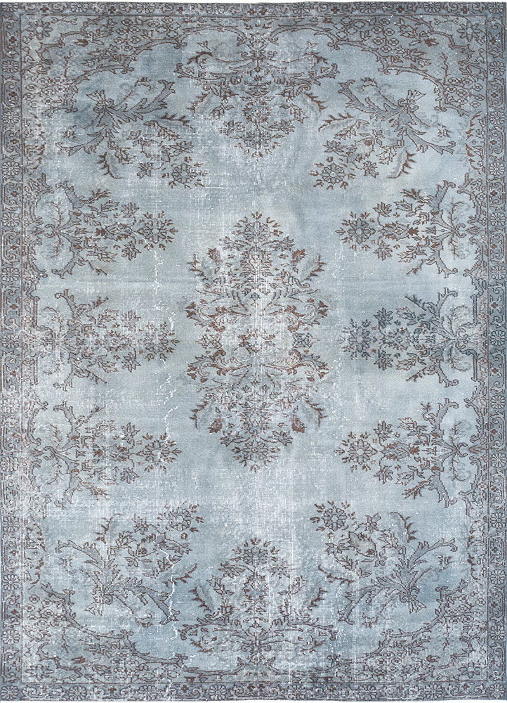 vintage blue wool hand knotted Rug - HeadShot