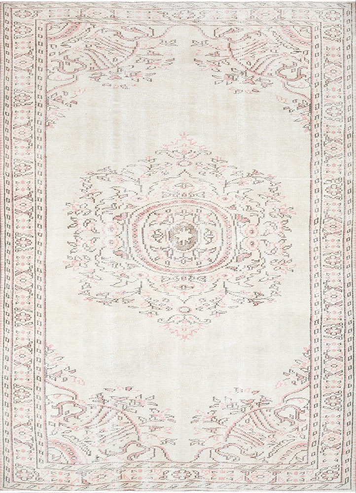 vintage beige and brown wool hand knotted Rug - HeadShot
