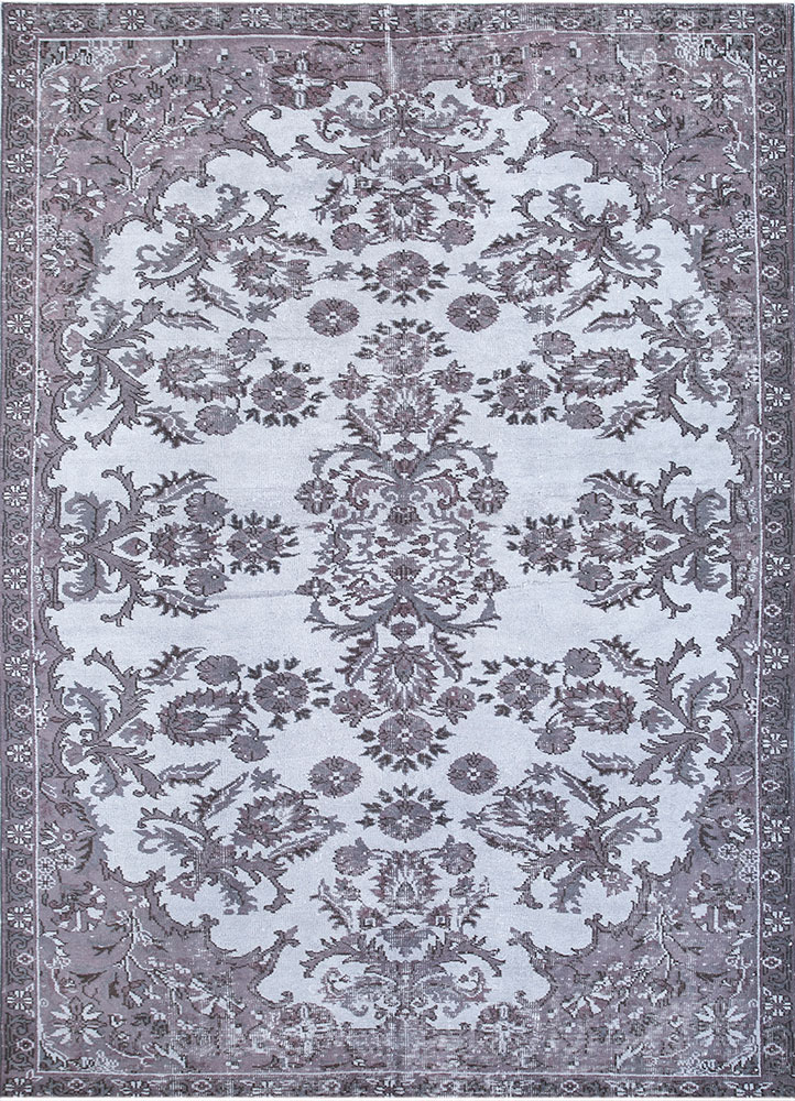 vintage grey and black wool hand knotted Rug - HeadShot
