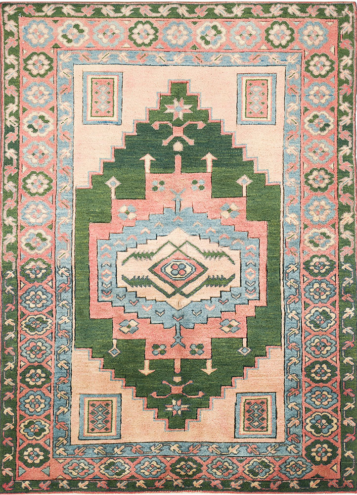 nuray green wool hand knotted Rug - HeadShot