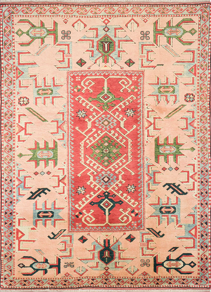 nuray red and orange wool hand knotted Rug - HeadShot