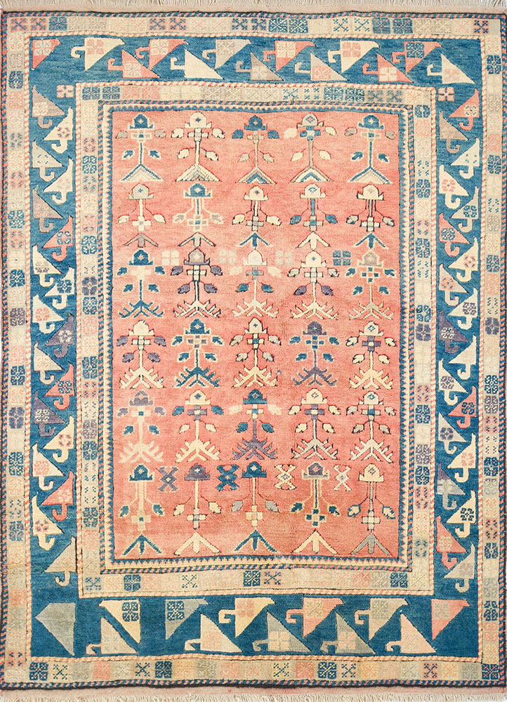 nuray red and orange wool hand knotted Rug - HeadShot